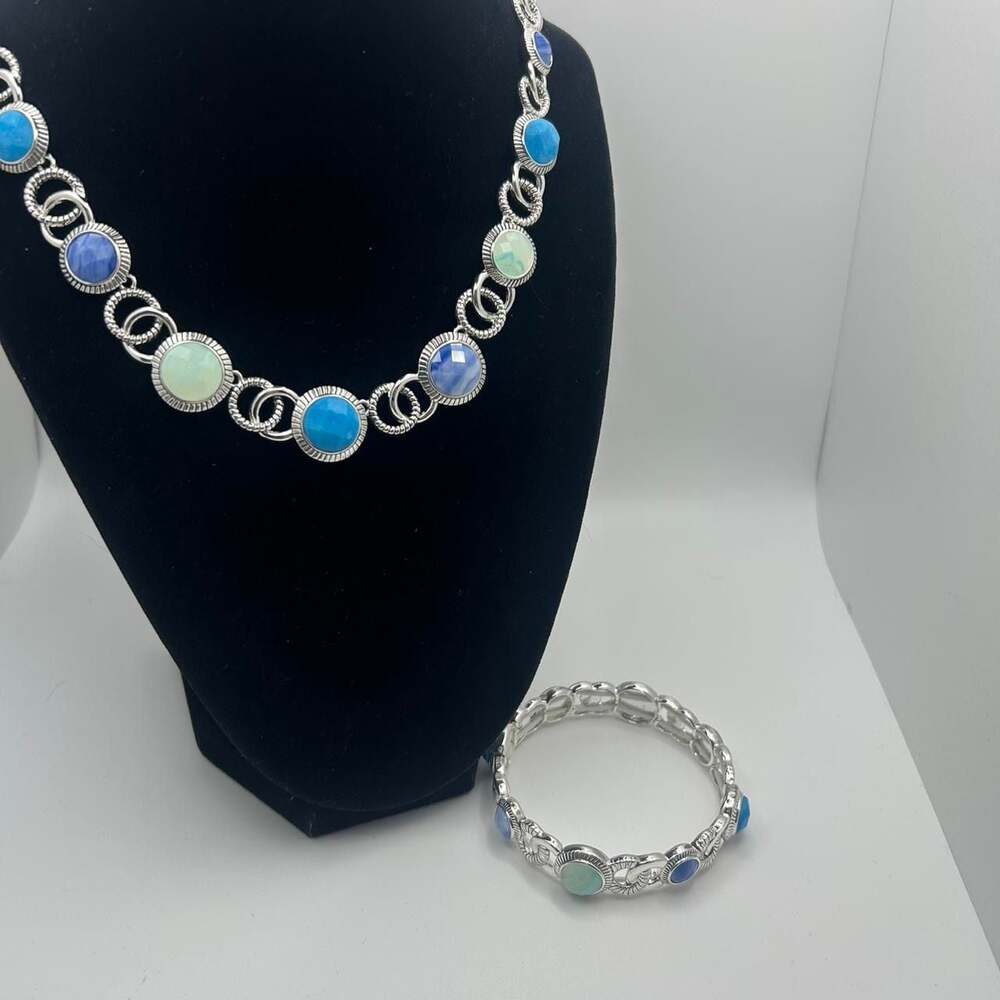 Napier Silver Tone Blue Necklace and Bracelet Set